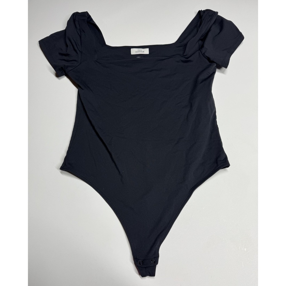 Babaton Aritzia XL Black Contour Short Sleeve Square Neck Thong Bodysuit